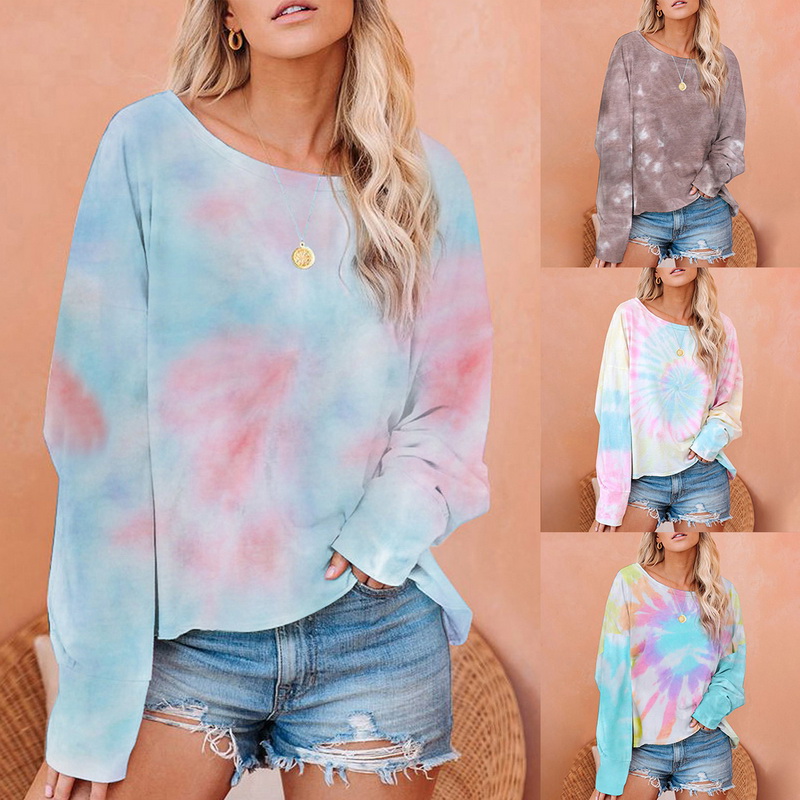 

Autumn Women Gradient Sweatshirts Off Shoulder Long Sleeve Round Neck Casual Pajamas Printed Set Spring Casual Clothes, Orange