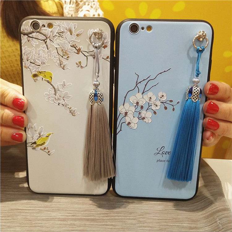 

C54-3354 durable silicone case for iphonexs max retro protective back cover with tassels, Bei-ge