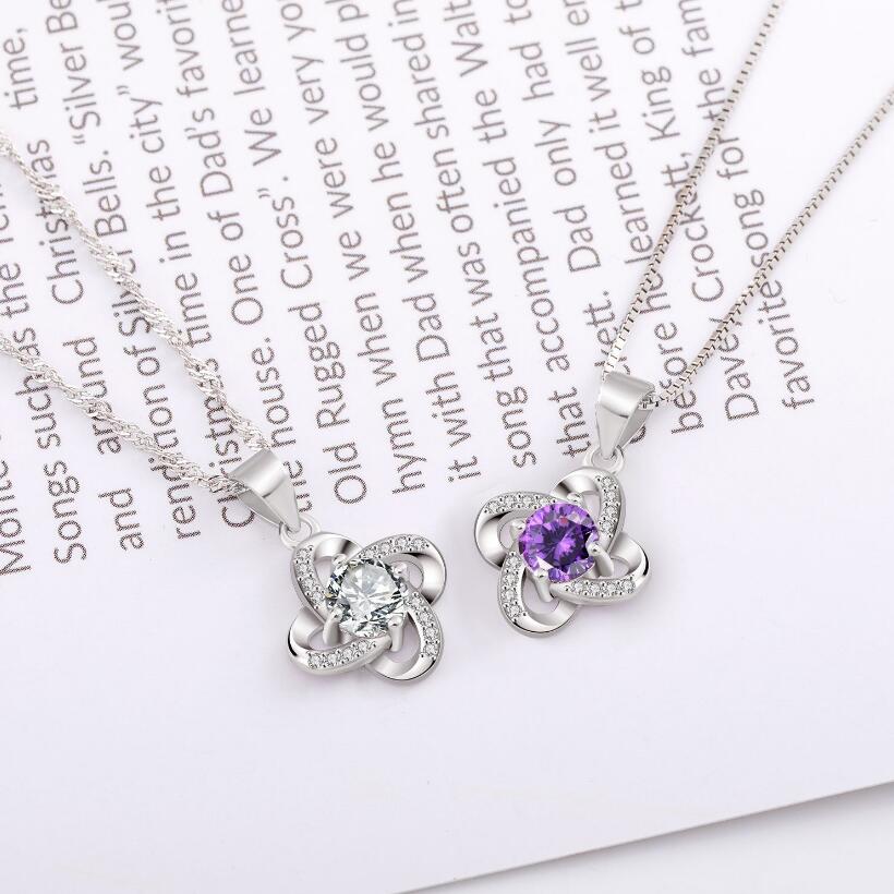 

Women's Fashion Flower & Clover Design Pendant with CZ Stones in Platinum Color