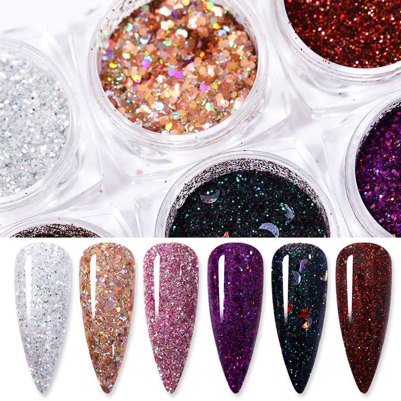 

6pcs/set Nail Glitter Powder Dust Shiny Luxury Sparkles 3D Nails Sequins Pigment Flakes Dust Nail Art Manicures Decorations