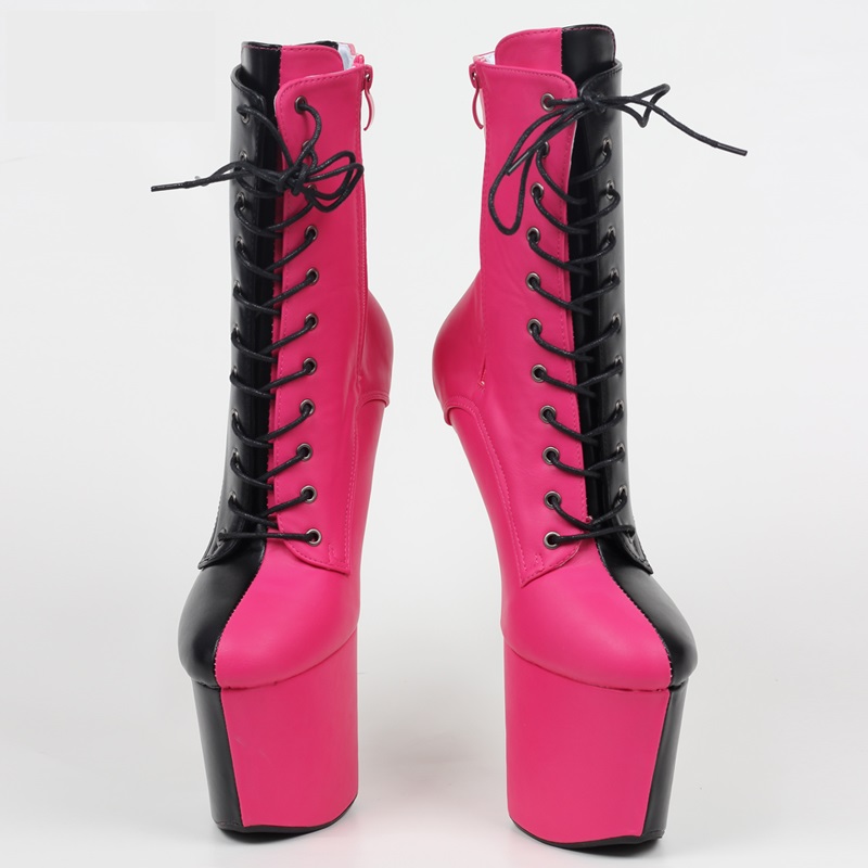 

Lace Up Hoof Heel Ankle Boots Woman Sexy Exotic Pole Sexual Dance Shoes Stripper Young Trend fashion Color Matching Short Boots 20cm NO318, Customize colors
