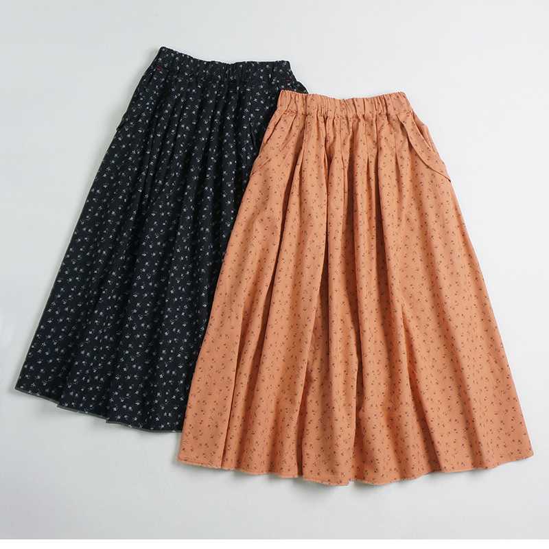 

Vintage little flowers print cotton A-line skirt saia female autumn, Orange