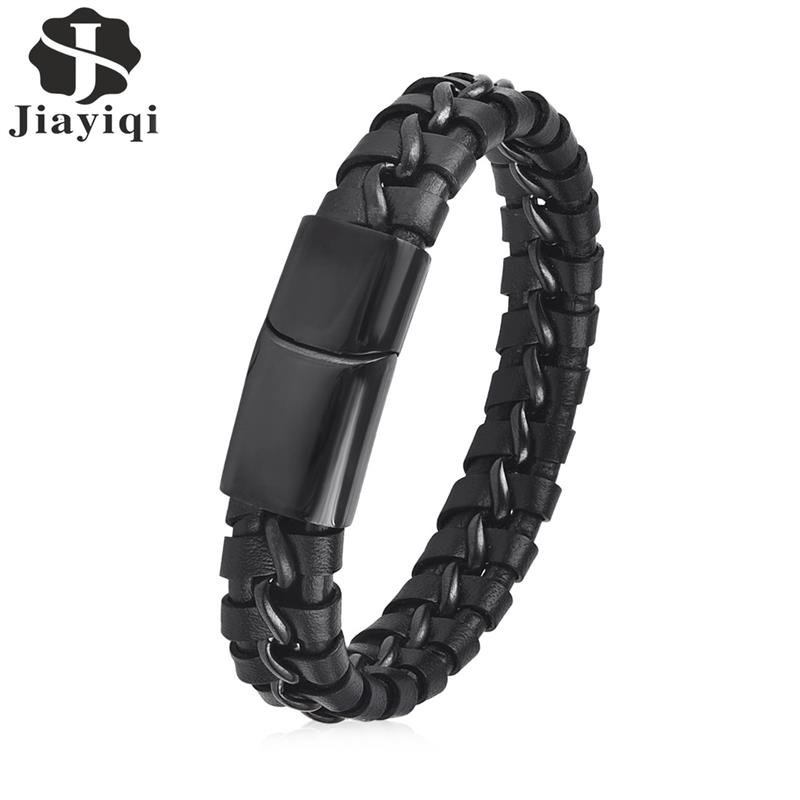 

Jiayiqi Men's Leather Bracelet Stainless Steel Magnetic Clasp Bracelet Male Jewelry Fashion Bangle Charm Wrist Accessories Gifts