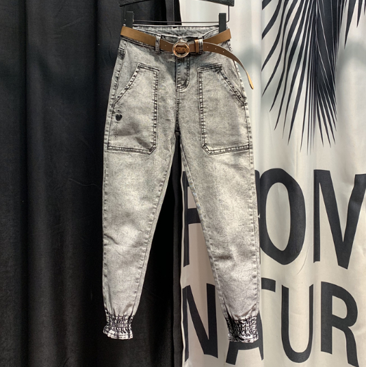 

Fashion Denim Jeans Woman 2020 Spring Loose Harem Pants New Pockets Beam Leg Skinny Jeans High Waist Students, Not include belt