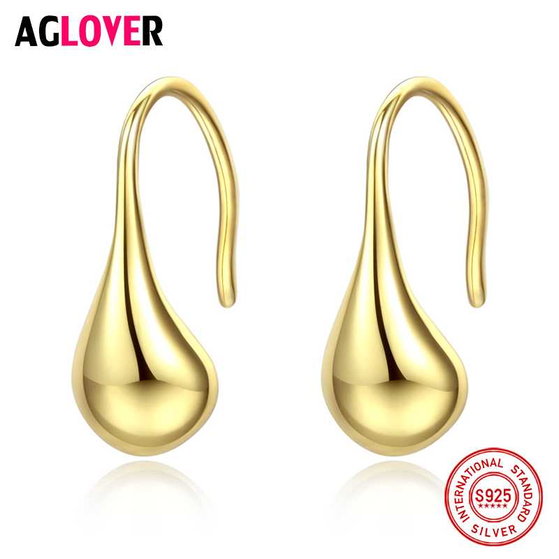 

AGLOVER New 925 Sterling Silver Earrings Water Droplets 18kstud Earrings For Women Fashion Wedding Jewelry Lovers Best Gift