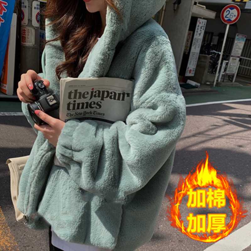 

New Vintage Fashion Faux Fur Coat Winter Women Casual Hooded Loose Long Sleeve Faux Fur Winter Jacket Female feminino Outwears, Beige