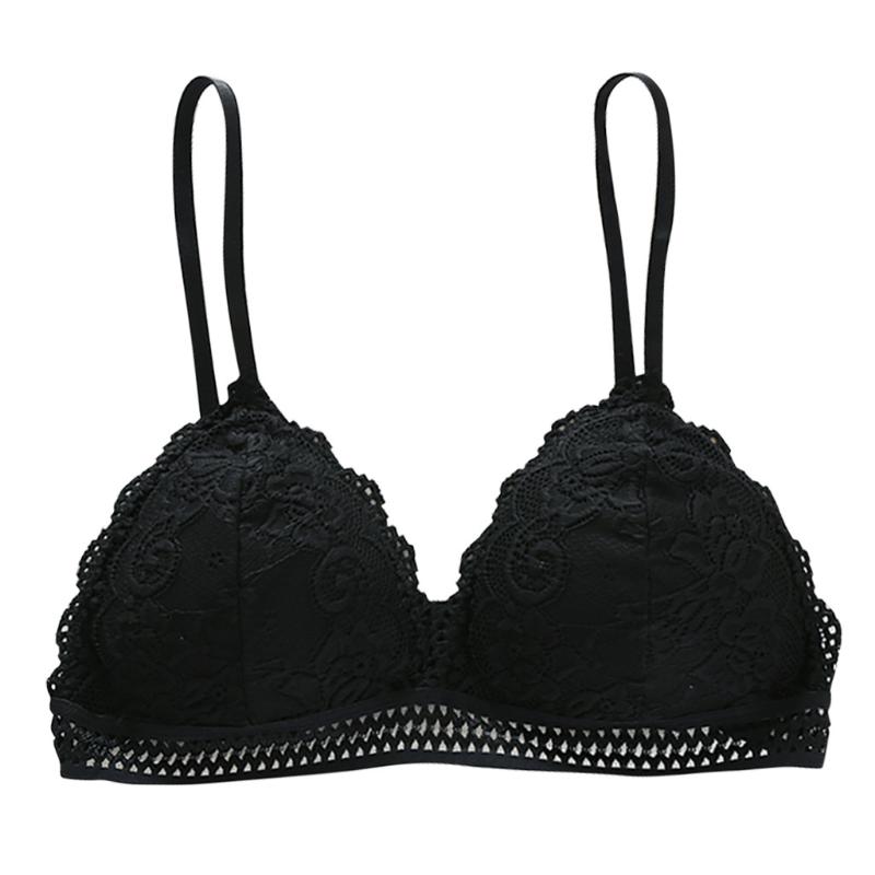

Women Comfortable Cup Wire Free Ventilation Bra Sexy Deep V Lace BraThin Underwear 2020 female Bralette Push up Underwear A50, Black