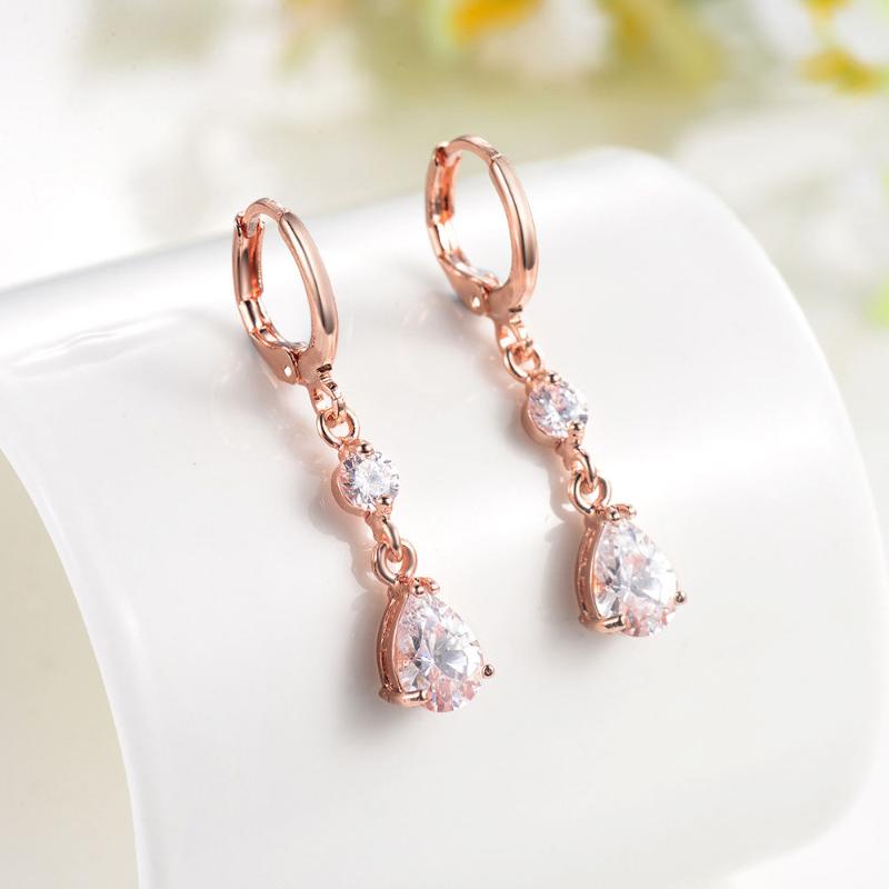 

Double Fair New Fashion Drop Earrings For Women Wedding Party Earings white/Gold-Color Zircon Fashion Jeweley KAE069