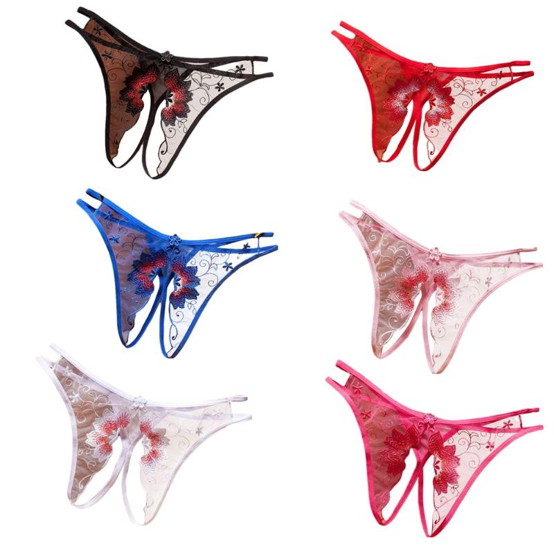 

2020 New Women's Lingerie Panties Lace Sheer Sexy Seamless Plus Size Embroidery Flower Crotchless Knickers Briefs Underwear