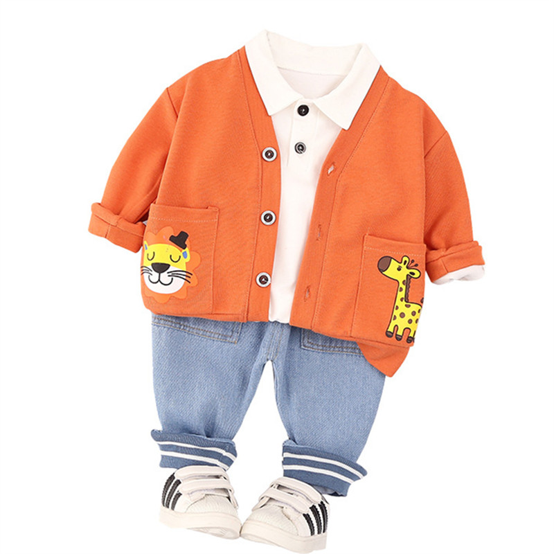 

Children Clothing Set Autumn New Children's Casual suit 1-4 Years Fashion Baby Boy Girl Cardigan Jacket Top Pants 3pcs, Orange