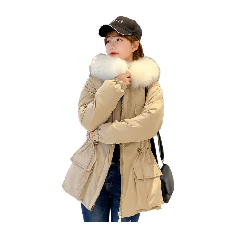 

Women Short Winter Jacket Hooded Fur Collar BIO Down Coat Warm Oversize Cotton padded Parkas Casaco Feminino Abrigos Mujer, Khaki