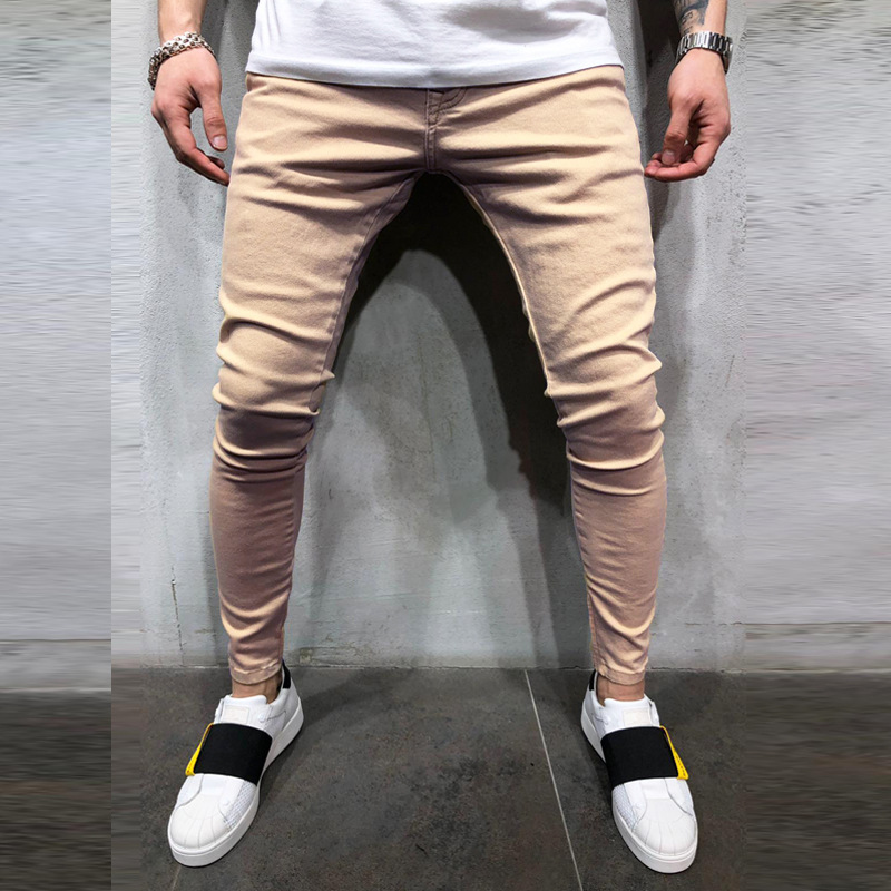 

Spring and autumn new men khaki solid color slim jeans men pencil pants fashion zipper cotton casual denim trousers, 01