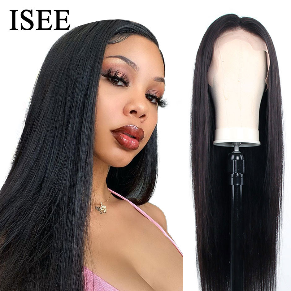 

250% Density Straight Lace Front Wigs For Women Brazilian Human Hair Wigs 13X4 ISEE HAIR Straight Lace Front Human Hair Wigs, Black