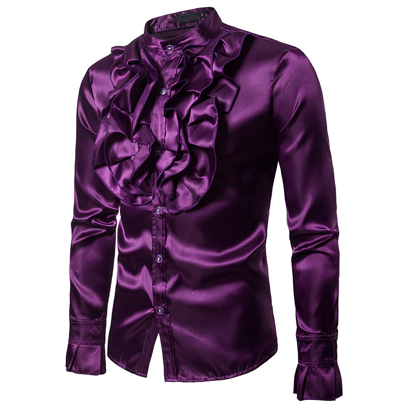 

Men' Autumn and Winter Chest Large Flower Costume Fashion Design Men' Stand Collar Long-Sleeved Shirt Cs66 Shirts Men, Beige