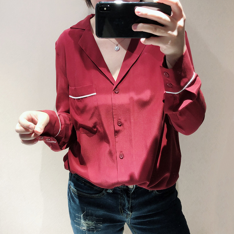 

Women Silk Long Sleeve Soft Blouse & Shirt Pajama, Light blue