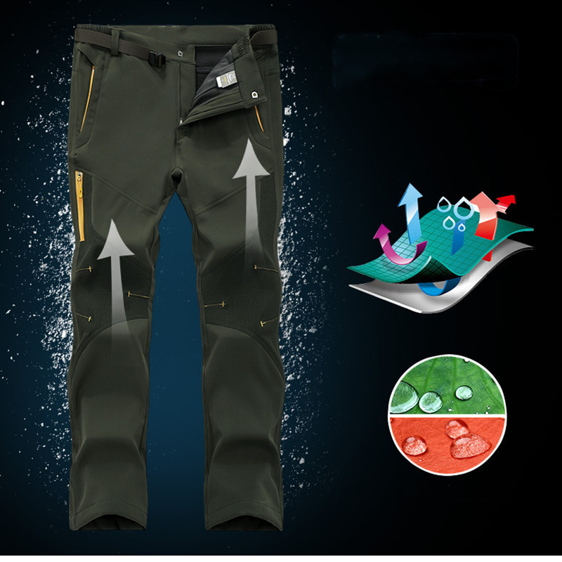 

Waterproof Men's Winter Fleece Warm Outdoor Hiking Pants Women Thick Velvet Heated Mountain Sport Pants Softshell, Bluemenpants