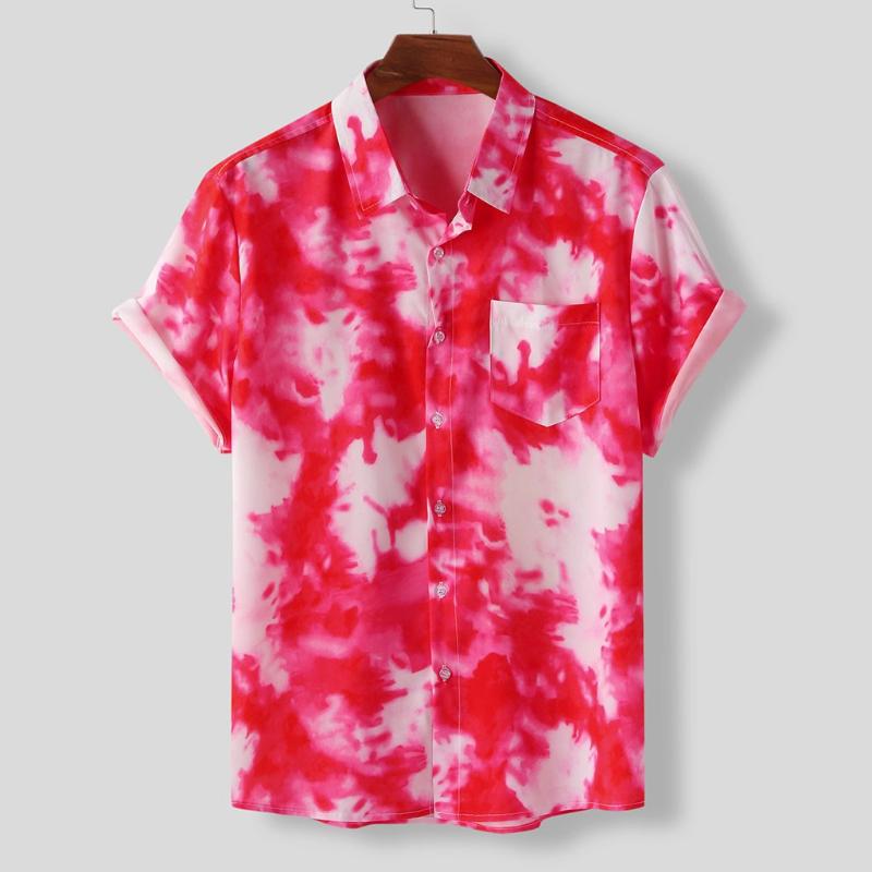 

Summer Men Printed Hawaiian Loose Short Sleeve Shirt Casual Button Shirts Hawaiian Plus Size Camisa Masculina Camisas Hombre, Red