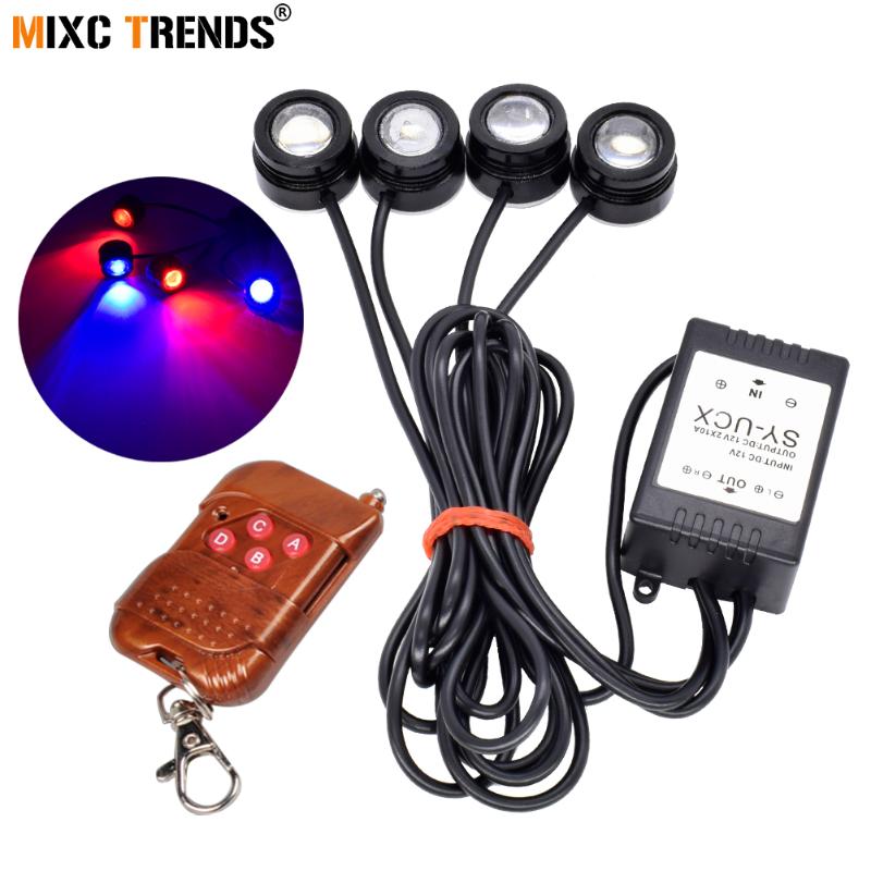 

4pcs/Lot COB LED Eagle Eye Strobe Light With Wireless Remote Control Flashing Warning Light for 12V Car Truck Motorcycle, As pic