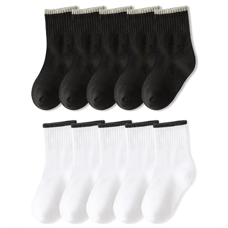 

5 Pairs Baby Socks Boys Girls Black White Gray Socks Cotton Soft Children Comfortable Kids School Sport Clothes, Gray 1