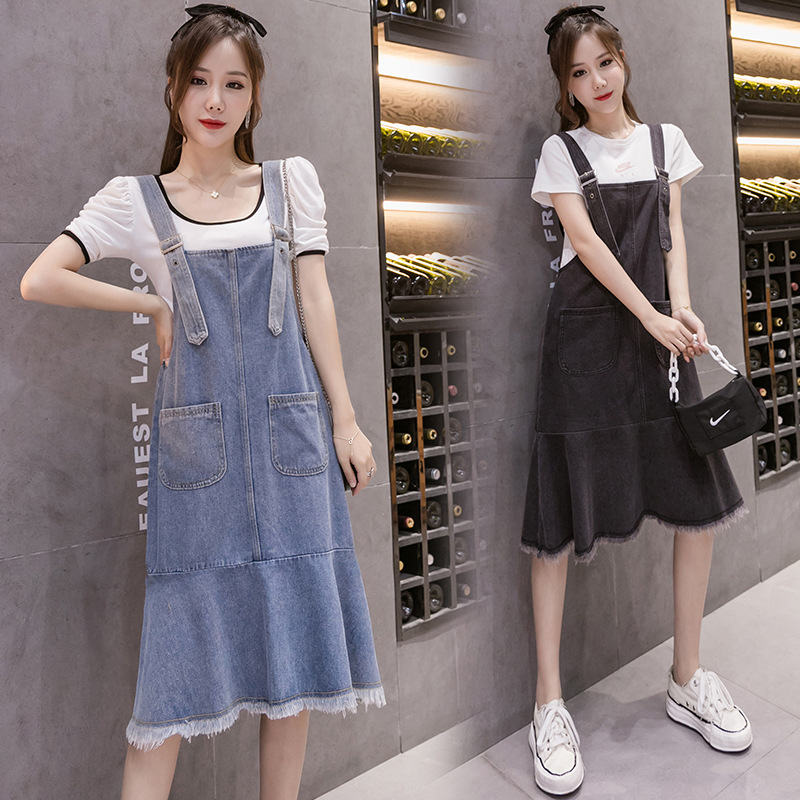 

New Summer Plus Size 5XL Denim Overall Dress Korean Style High Waist Sleeveless Strap Ruffles Pocket Slim Fit Jeans Sundress, Gray