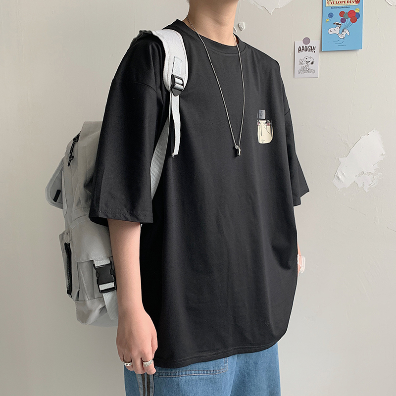 

Cool Naruto print Men T-shirt Oversized comfortable Japanese Neutral style couples wear Vintage loose All-match student new tops, Black