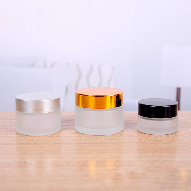 

5pcs 5g/10g/20g/30g/50g Frosted Matte Glass Container Bottle Jar Pot w/ Gasket for Cosmetic Face Cream Lip Sample Storage