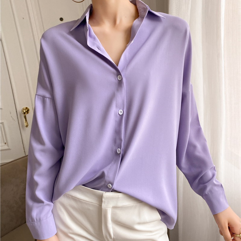 

2020 Spring Autumn Harajuku Loose Blouses Women Solid Long Sleeve Chiffon Shirts Casual Laides Tops Korean Style Womens Clothing, Green