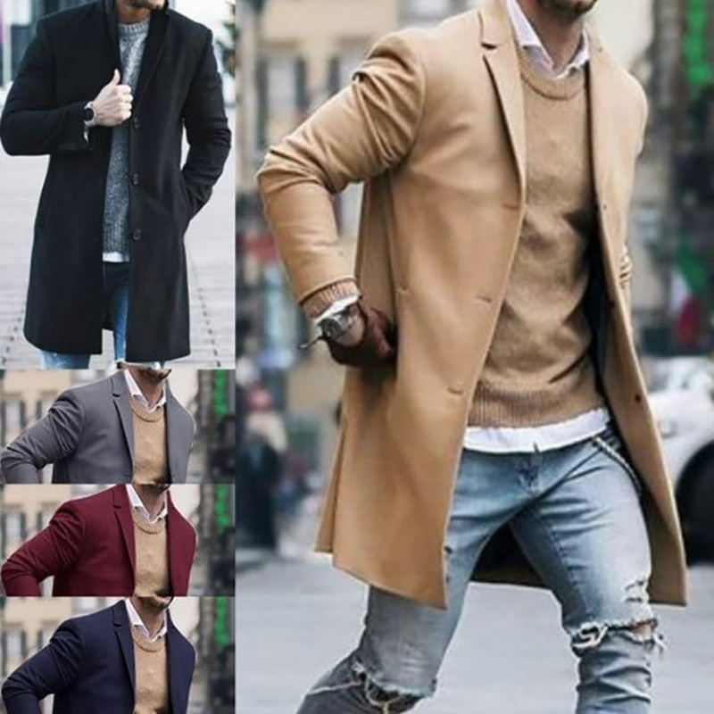

Winter Mens Jacket Male Overcoat Autumn Casual Solid Slim Coats Long Cotton Coat Streetwear, Black