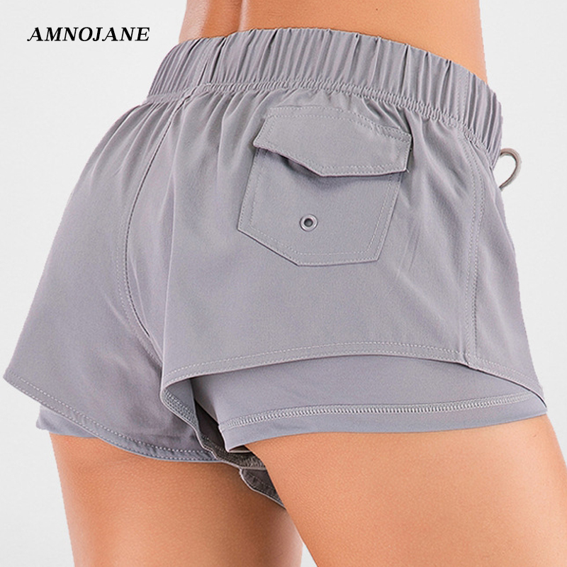 

Back Pocket Biker Running Seamless Shorts Women 2 in 1 Gym Leggings Fitness Short Yoga Sport Workout Sports Cycling Shorts Woman, Black