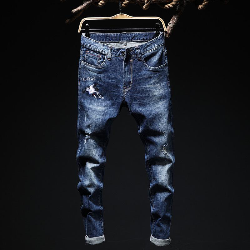 

Men's Fashion Clothing Biker Ripped Skinny Trousers denim jeans, As pic