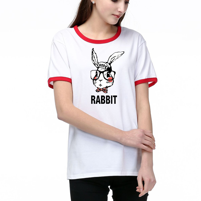 

Women Designer T Shirts Summer Fashion Tops Lady Tees Breathable Short Sleeves Alnimal Rabbit Pattern Printed Tees Shirt short sleeves 27, Black