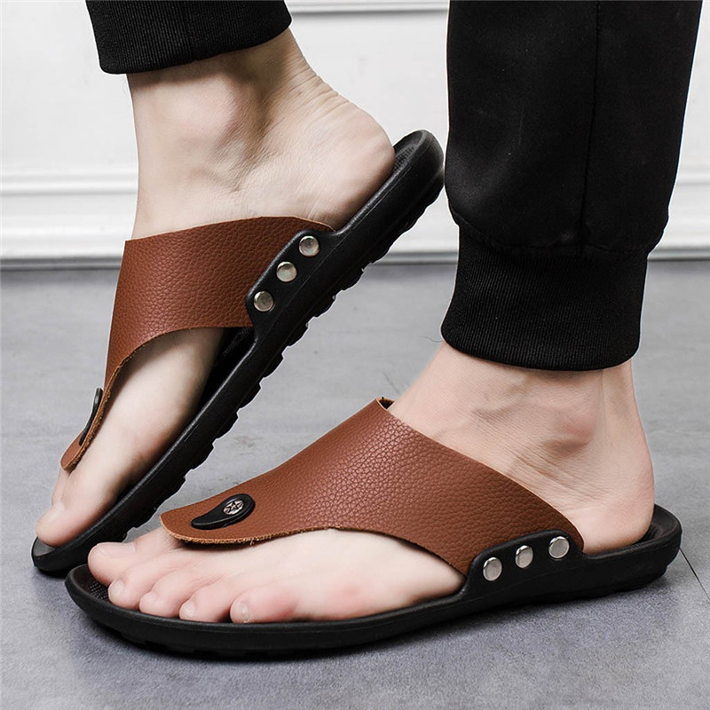 

Men Summer Slippers Shoes Rome Flip Flop Beach Slipper Comfortable T-Strap Open Toe Slipper Four Season Indoor Outside Shoes U29, Black