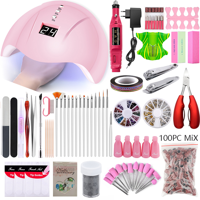 

Nail Set for Manicure UV LED Lamp Dryer Nail Drill Bit Set Electric Drill Machine Ingrown Clipper Art Tools Bands
