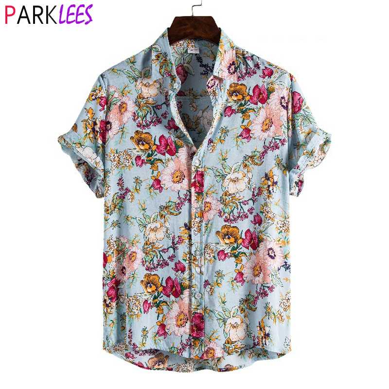 

Floral Hawaiian Aloha Shirt Men 2020 Summer Short Sleeve Quick Dry Beach Wear Casual Button Down Vacation Clothing Chemise Homme