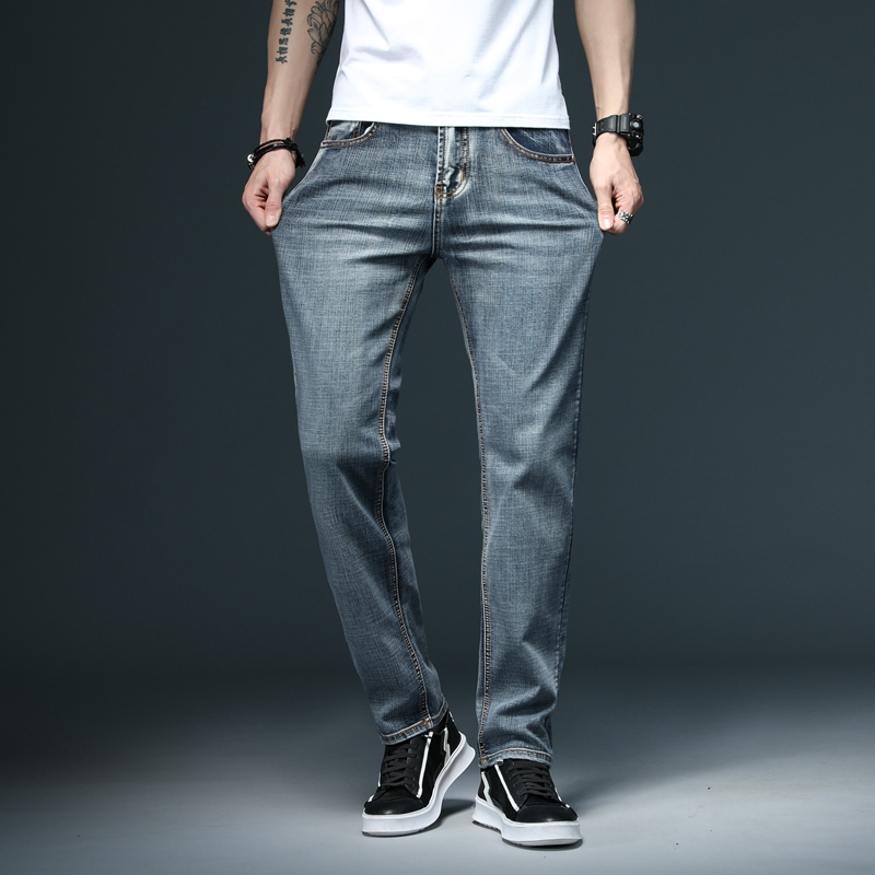 

2020 autumn new men's jeans Gray denim Loose straight-leg business casual trousers Stretchy slim and comfortable Cotton pants