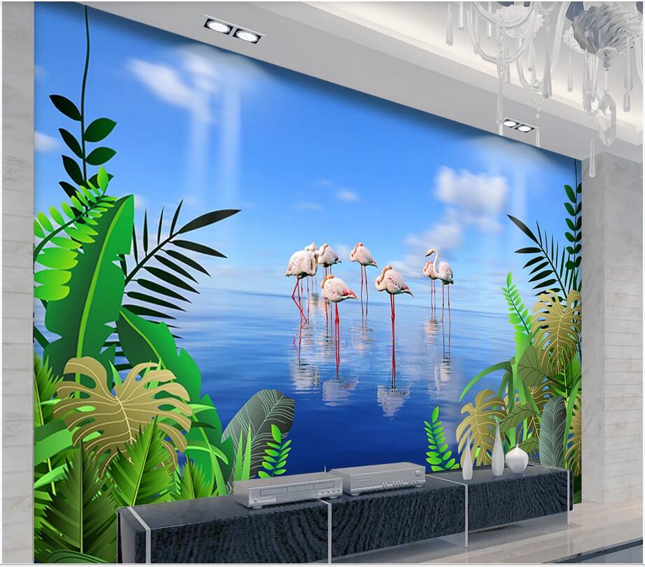 

WDBH 3d wallpaper custom photo Tropical rain forest flamingo ocean scenery background wall canvas pictures home decor wall art 3d stickers, Non-woven