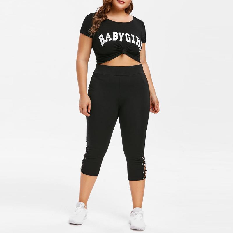 

Women Casual Plus Size Pants Straps Leggings Seven Points Casual Sport Capris Calf-length Ladies Sweatpants 2020 #3, Black