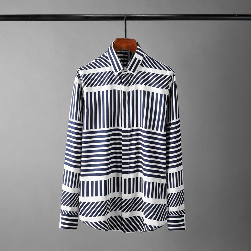 

Minglu Irregular Stripe Mens Shirts Luxury Long Sleeve Casual Mens Dress Shirts Plus Size 4xl Fashion Slim Fit Party Man, Blue