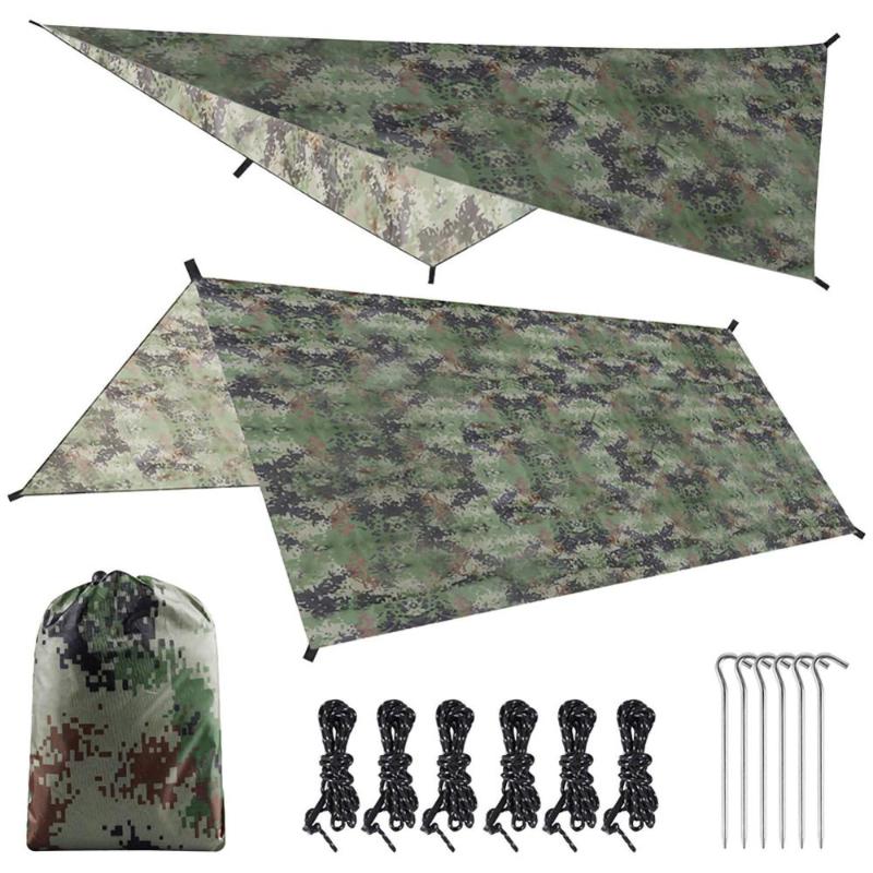 

3x3m Canvas Sun Shelter Rainproof Anti UV Tarp Tent Outdoor Camping Awning Pergola mat with storage bag 6 nails 6 rope