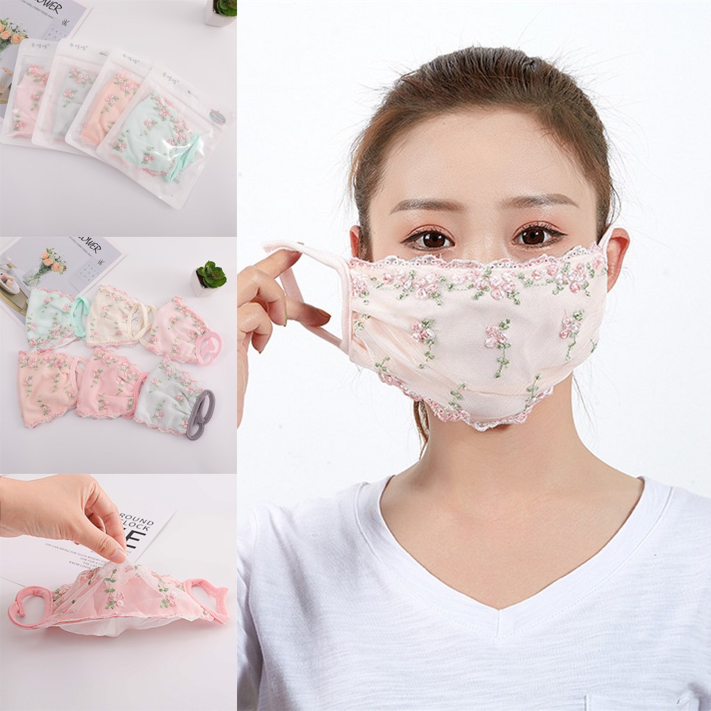 

US Stock, Fashion Designer Masks Lace Cotton Women Mask Breathable Mask Outdoor Dustproof Cycling Washable Reusable Earloop FY0061