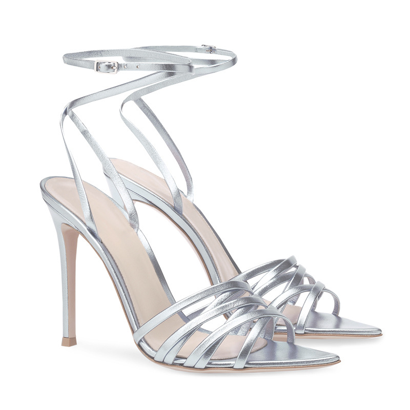 

Newest Women Fashion Open Toe Sandal Silver Patent Leather Thin Heel Gladiator Sandals Strap Cross High Heel Sandals 34-45, Pic color 1