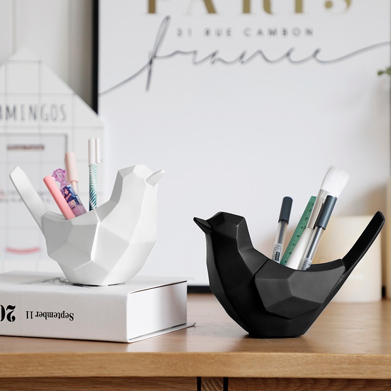 

Resin Geometric Bird Office Learning Desktop Pen Holder Gift Modern Home Decoration Pencil Ruler Storage Box Storage Pen Holder