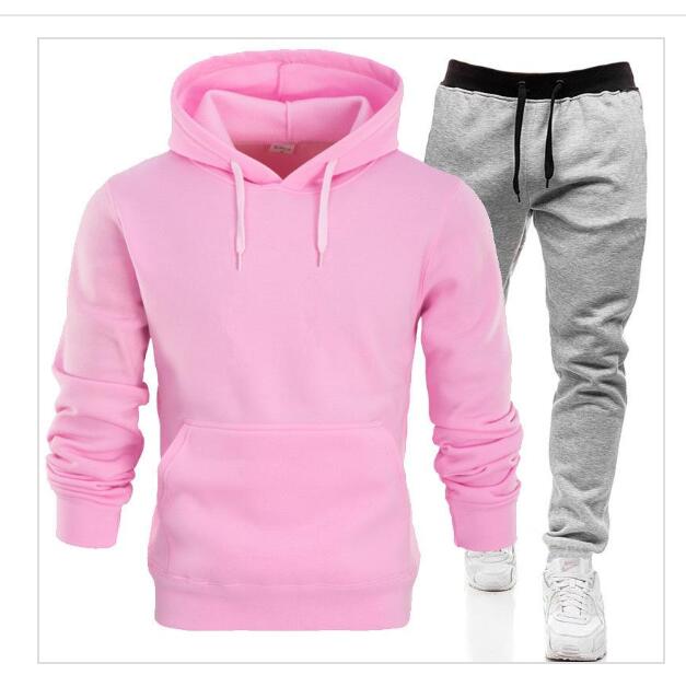 

Solid Color Hoodies Men and Women Long Sleeve Fashion Autumn Winter Hooded Sweater 2 Pcs Set Tracksuits, Black