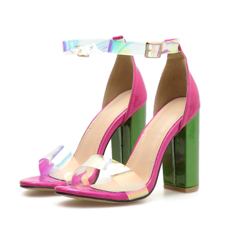 

Women transparent summer high heel fashion high quality sandals ladies PVC size sandals open toe heels, Rose red