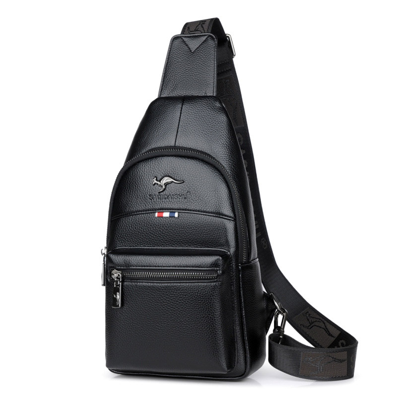

Designer- New Men's Bag Business Fashion Men Chest PU Leather Waterproof Bags Shoulder Messenger Bags Casual Men Travel Bag, Black