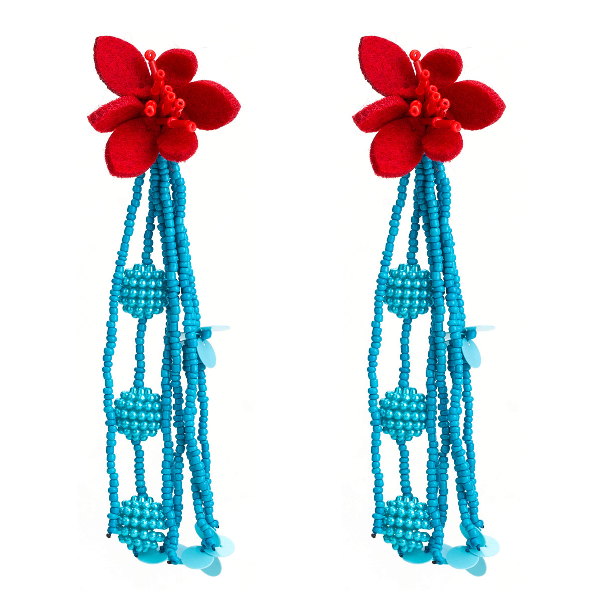 

Exaggerated flower flannel rice beads woven tassel earrings multi-layer earrings women's fashion Bohemia