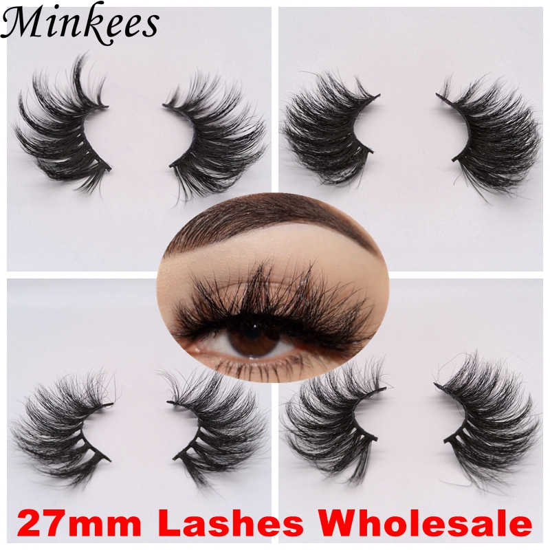 

Minkees 27mm Mink Lashes Wholesale 6D False Eyelashes Bulk Fluffy Handmade Wispies Long Multilayers Luxury Makeup Tools