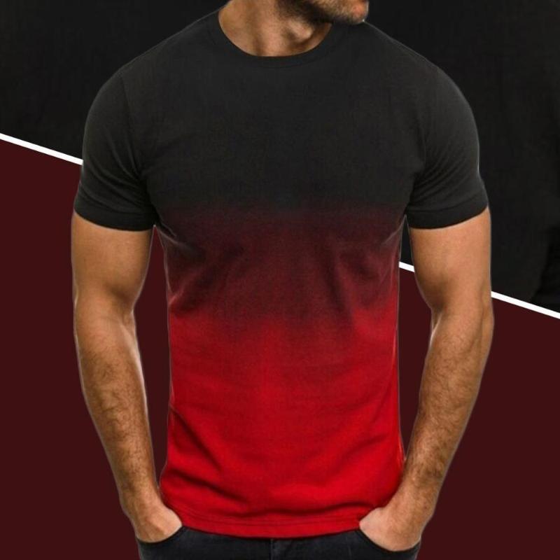 

Fashion Half Short Sleeves Fashion 3D Gradient Short-Sleeved Round Neck T-shirt Men's Cotton 2020 Summer Clothes Tshirt Plus, Black