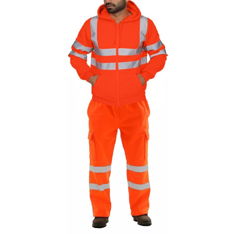 

Men's Outdoor Night Run Set Road Work High Visibility Pullover Sweatshirt Pants Sets Sport Suit Tracksuit Male Clothing#y15, Black