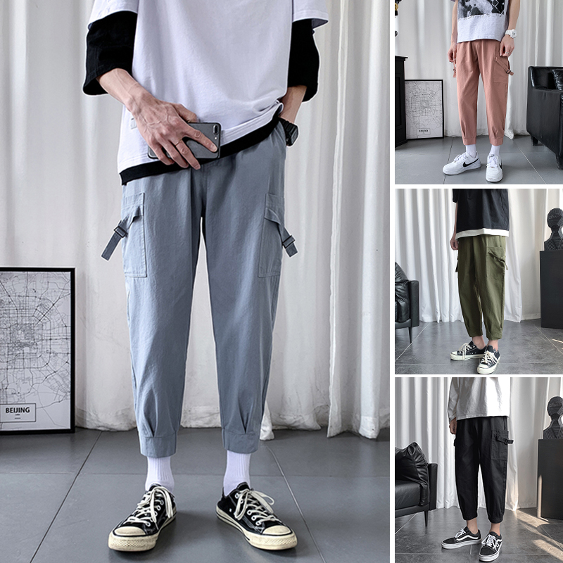 

Casual Pants Men' Fashion Solid Color Multi-pocket Overalls Men Streetwear Hip-hop Loose Drawstring Straight Trousers -3XL, Black
